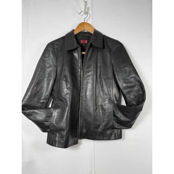 HUGO Boss Black Lamb Leather Zip Jacket Women’s Small Soft Moto Minimalist - Picture 6 of 8
